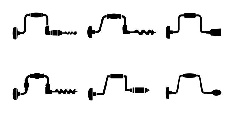 Set of hand drills with augers on white background
