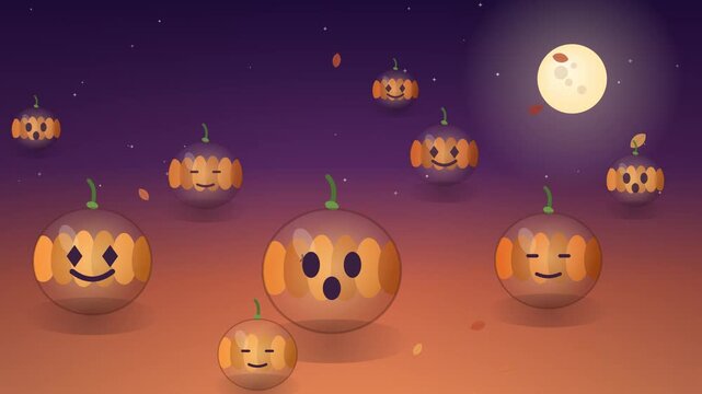 Cute halloween pumpkin pattern floating under full moon