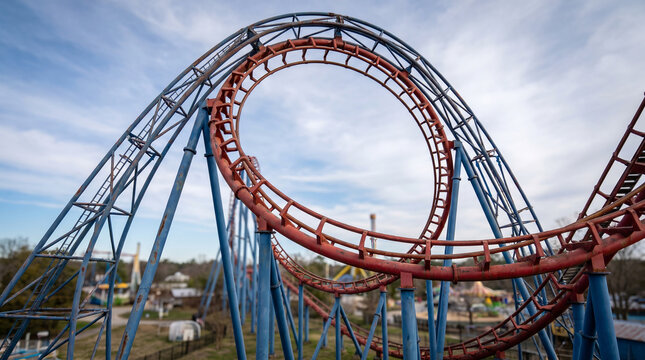 Roller coaster with inversion in amusement park against blue sky  
