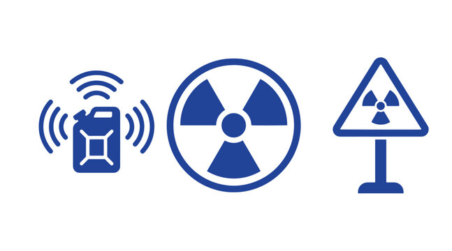 Radioactive hazard and hazardous materials warning signs collection with radioactive radiation materials chemical environmental protection processing detection monitoring