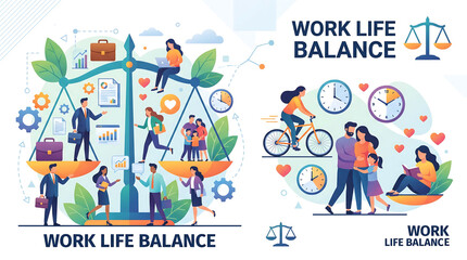 Fototapeta premium vector icons and illustration of Work Life Balance.