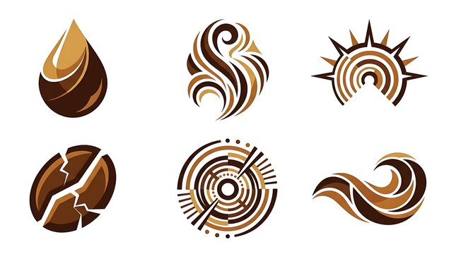 Coffee bean abstract designs with swirls and sunbursts vector illustration on white background for october 1st