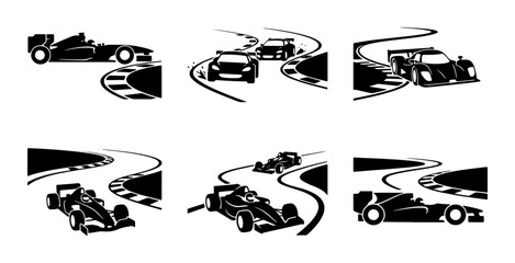 Obraz premium Collection of six different racing cars on a track