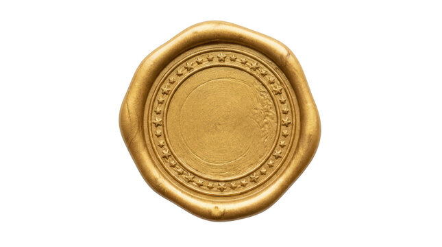 Golden wax seal stamp isolated on transparent background