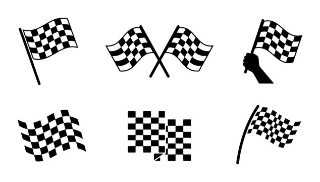Collection of six checkered racing flags in different styles