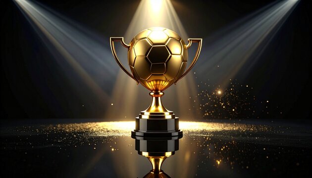 Golden Trophy Cup on Black Background Symbolizing Victory, Success, Achievement and Championship Award for Winner in Sports Competition, Shiny Golden Prize Vector Illustration