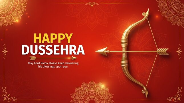 realistic happy dussehra festival banner with bow and arrow
