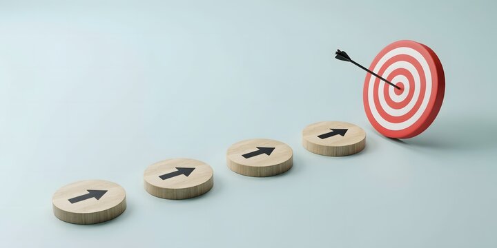 Business Goal Achievement Concept With Step By Step Progress And Target Success Strategy