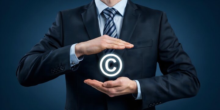 Copyright Protection And Intellectual Property Rights Concept With Professional Hands And Digital Copyright Symbol