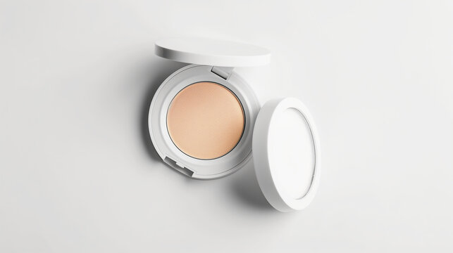 Face powder compact on clean background for makeup presentation