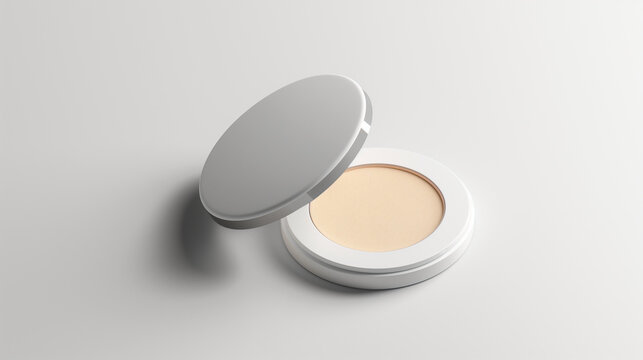 White compact powder makeup case mockup on clean background