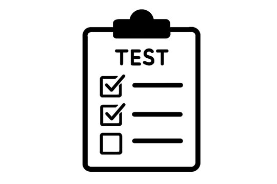Driving Test Checklist on Clipboard, Black and White Vector Icon