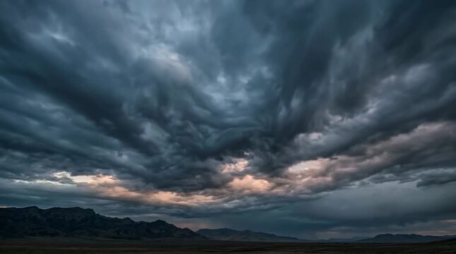 Timelapse of storm clouds moving over mountain landscape