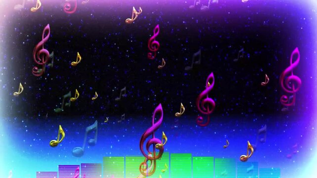 Colorful Music Visualizer with Audio Spectrum and Floating Musical Notes