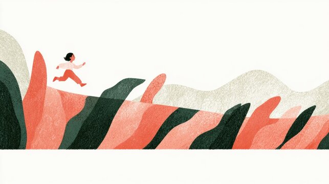 A small child figure bounces back from an obstacle while moving along a path that represents growth and resilience.