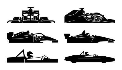 Obraz premium Black racing cars silhouettes, formula one and sports car set