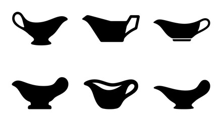 Fototapeta premium Black gravy boat silhouettes, sauce serving dishes, culinary