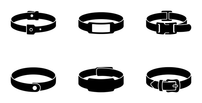 Black and white strap icons, wristbands and collars, graphic design