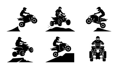Black quad bike rider silhouettes jumping and riding, graphic set © Rafi
