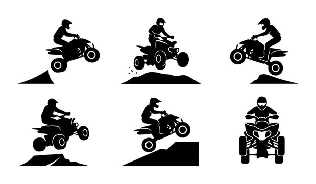 Black quad bike rider silhouettes jumping and riding, graphic set