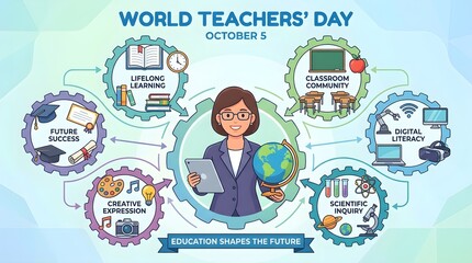Fototapeta premium Comprehensive Infographic Design Representing Various Educational Domains and Academic Development Aspects for Global Instructor Appreciation Day