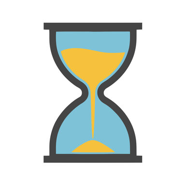 Stylized hourglass icon with yellow sand falling