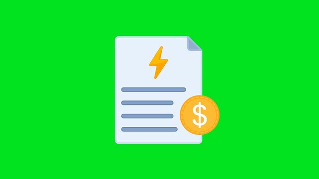 Electricity Bill Payment Power Utility Icon Animation with Green Background. Full HD. 4K