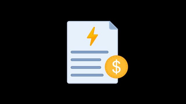 Electricity Bill Payment Power Utility Icon Animation with Transparent Background. Full HD. 4K