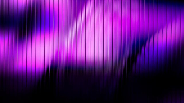 Radiant purple light waves flow behind vertical metallic bars creating smooth motion animation effect for modern digital displays in this high quality abstract video footage clip