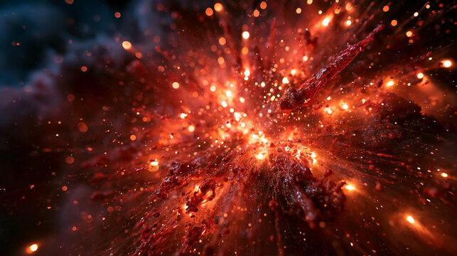 Fiery Explosion with Glowing Sparks and Splash Particles