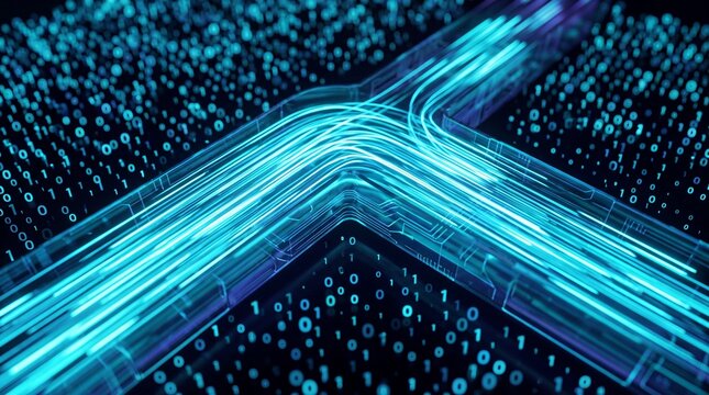 Data Flow Along Glowing Digital Network Pathways