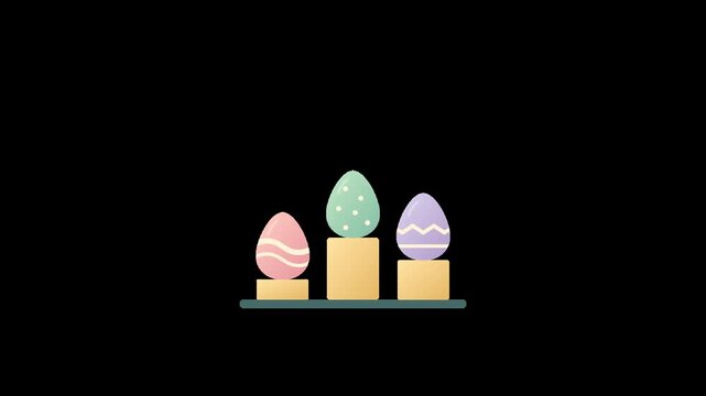 Flat Vector Animation of Easter Eggs Rising on Display Podiums