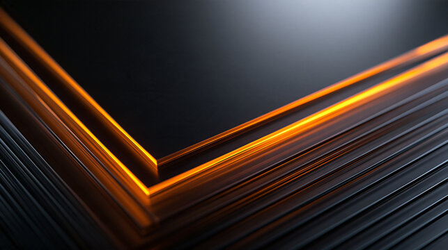 Abstract Futuristic Dark Metallic Layers with Orange Glowing Edges