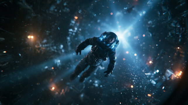 Astronaut Floating in Zero Gravity Space Environment