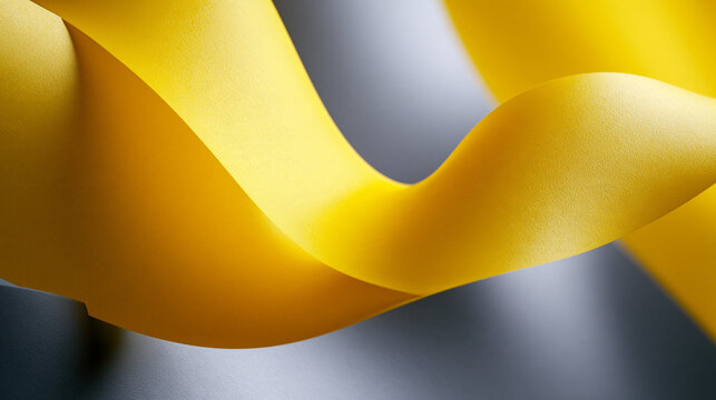 Abstract Curved Yellow Ribbon on Dark Gray Background