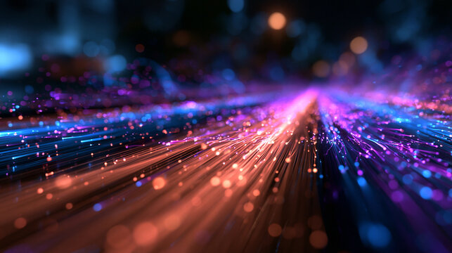 Fiber Optics Glowing with High Speed Digital Data Stream
