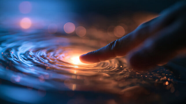Finger Touching Glowing Water Creating Ripple Effect