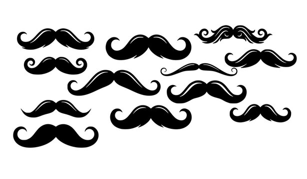 Handlebar Mustache Vector Collection, Curled Hipster Moustache and Barber Icons
