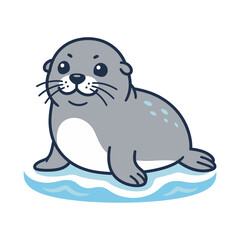 Fototapeta premium Cute seal pup illustration performing resting on ice in vector style with transparent background