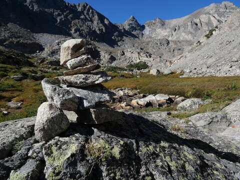 Rock Cairn on Isabelle Glacier Trail Below Navajo Peak in Colorado