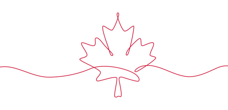 Continuous line drawing of a maple leaf for Canada Day or autumn Editable Stroke
