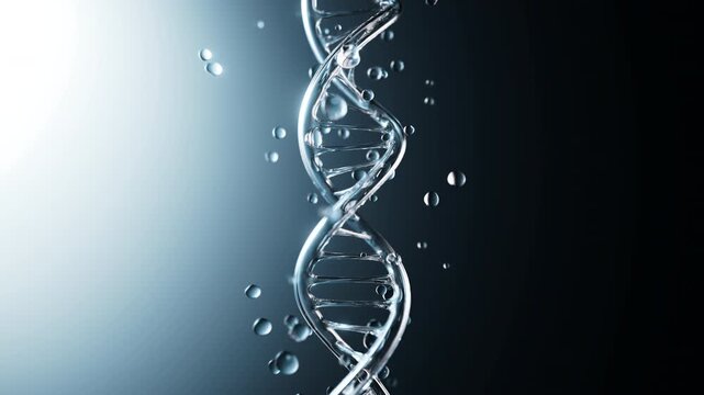 DNA Double Helix Rotating with Water Droplets &mdash; Biotech Science Animation