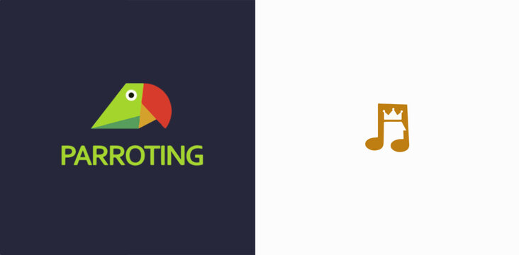 Creative parrot logo with music note icon for entertainment brand