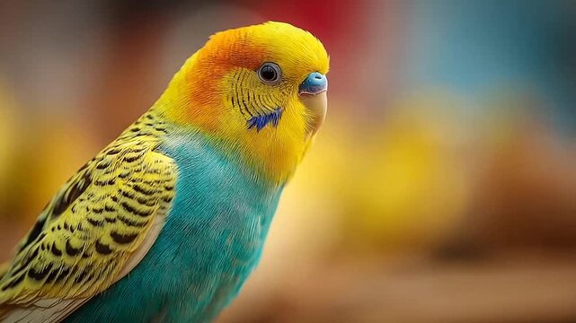 Colorful parakeet with vibrant yellow and blue feathers.