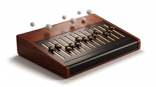 Modern wooden audio slider console isolated on white background