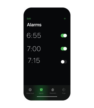 Realistic Screen Phone Alarm app ui design vector
