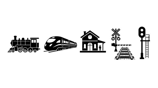 Train and Railway Icon Set Vector Illustration