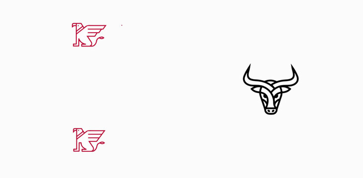 Minimalist Bull and KF Logo Vector Design Collection