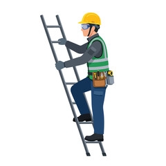 Construction Worker Climbing Ladder Vector Illustration © khafid