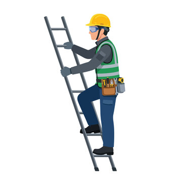Construction Worker Climbing Ladder Vector Illustration